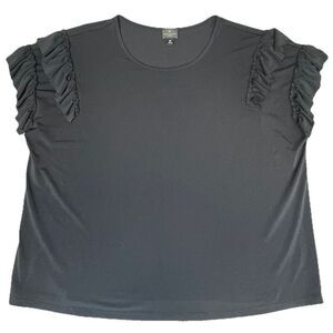 Worthington Shirt Womens Size 0X Black Ruffled‎ Sleeve Office Siren Business Job